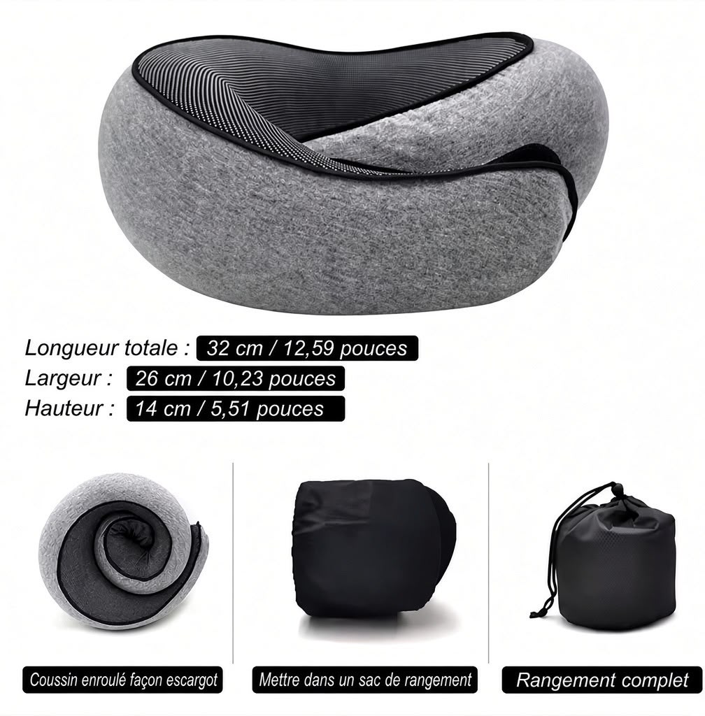 Coussin Cervical NUQUA™ – Oreiller de Voyage Ergonomique en Mousse à Mémoire de Forme