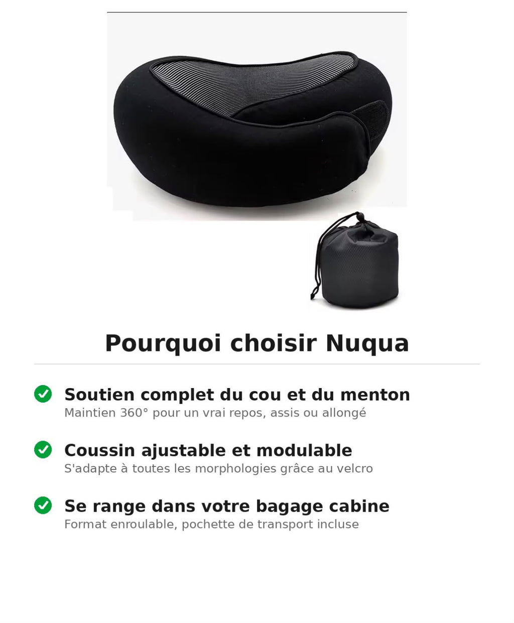 Coussin Cervical NUQUA™ – Oreiller de Voyage Ergonomique en Mousse à Mémoire de Forme