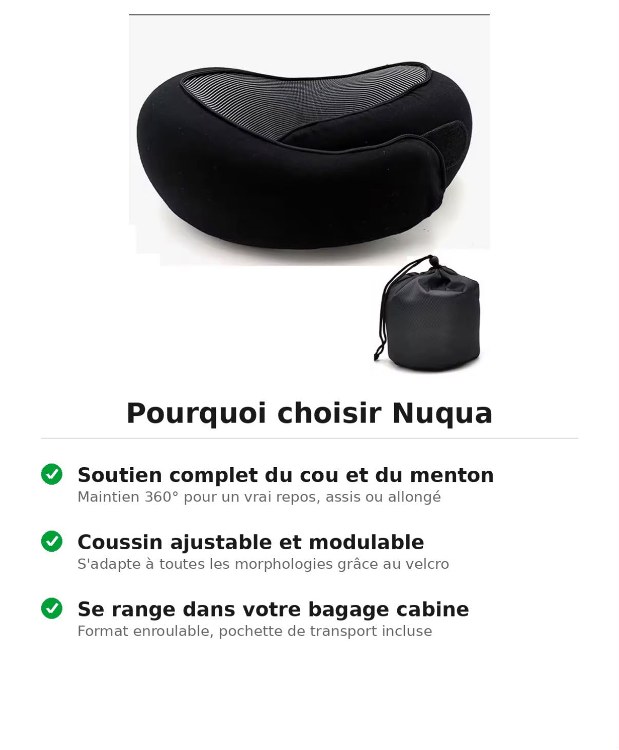 Coussin Cervical NUQUA™ – Oreiller de Voyage Ergonomique en Mousse à Mémoire de Forme